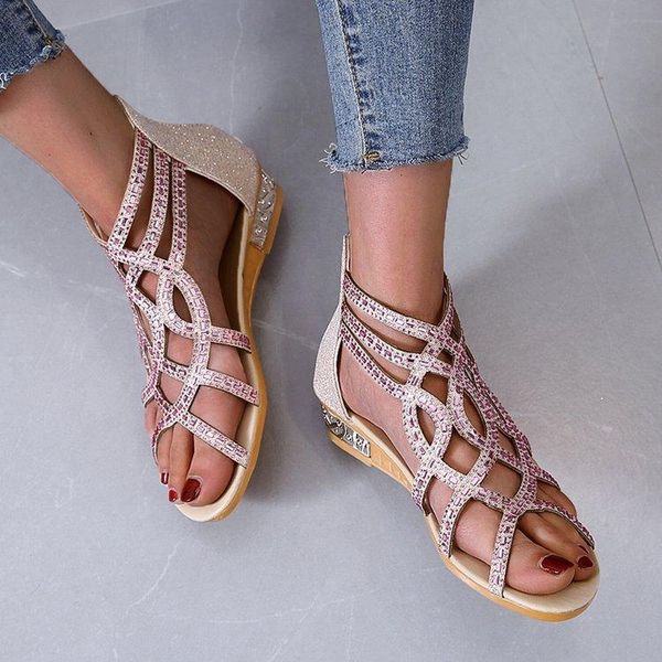 2021 summer new fish mouth water drill high hollow rivet round head roman sandals flat bottom back zipper women's shoes, Black
2021 summer new fish mouth water drill high hollow rivet round head roman sandals flat bottom back zipper women's shoes, Black