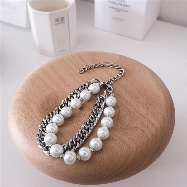 link, chain personality titanium steel double laye cuban chain+pearl bracelet for motorcycle party male hip hop jewelry accessories, Black
link, chain personality titanium steel double laye cuban chain+pearl bracelet for motorcycle party male hip hop jewelry accessories, Black
