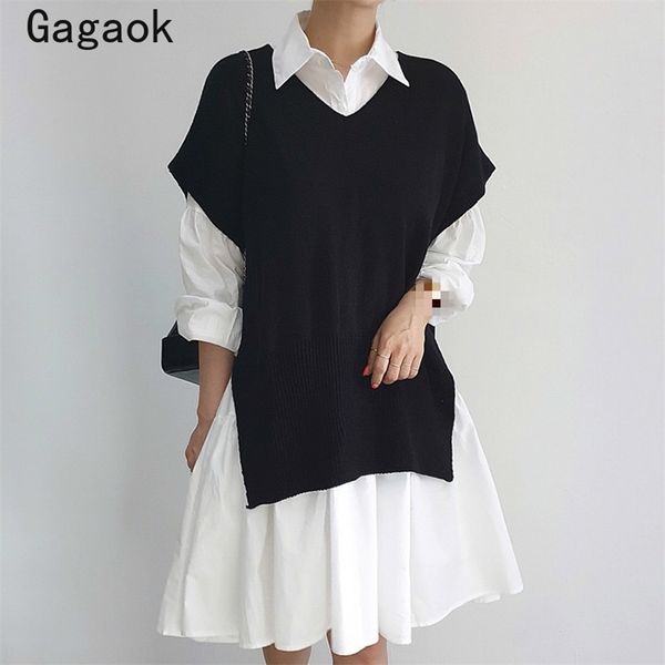 2 piece sets womens outfit spring autumn korean chic suits lapel lantern sleeve mini dresses + knit sweater vests 210531, White
2 piece sets womens outfit spring autumn korean chic suits lapel lantern sleeve mini dresses + knit sweater vests 210531, White