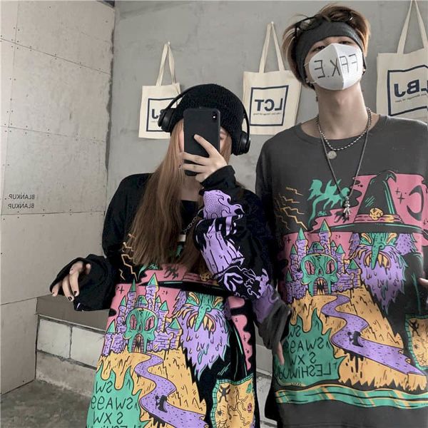 women's knits & tees long sleeved t-shirt, korean harajuku style loose shirt, lovers wear, White
women's knits & tees long sleeved t-shirt, korean harajuku style loose shirt, lovers wear, White
