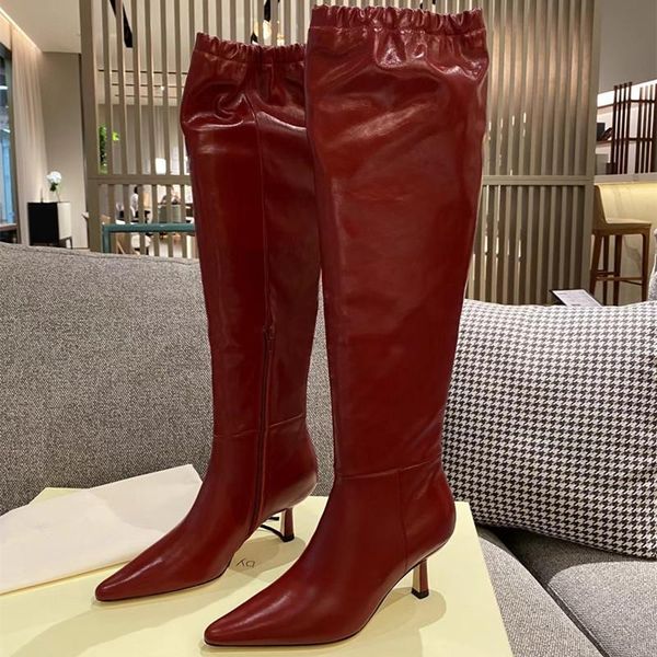 boots brand cowhide leather women winter warmth knee high pointed toe thin heel slip on party club ladies footwear, Black
boots brand cowhide leather women winter warmth knee high pointed toe thin heel slip on party club ladies footwear, Black