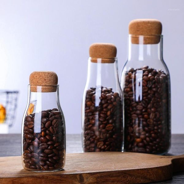 storage bottles & jars factory wholesale glass coffee bean pot tea flower transparent sealed soft wood covered