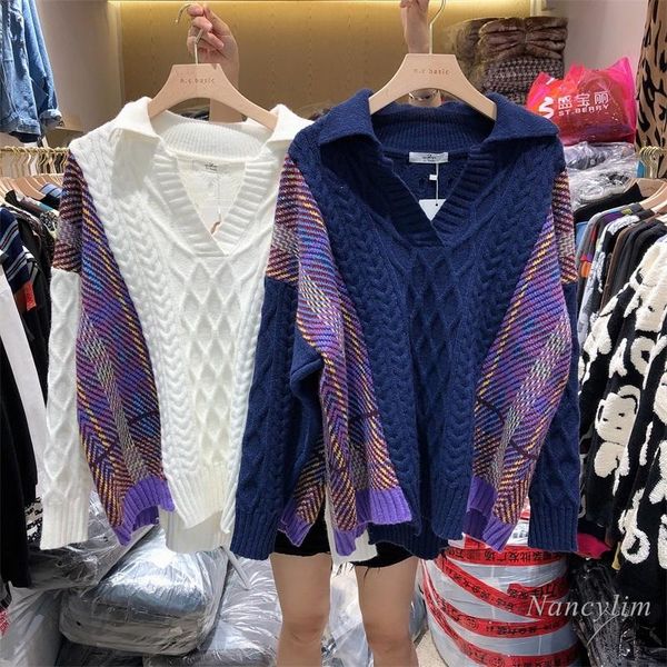 sweater 2021 autumn and winter new korean style lapel patchwork contrast color loose pullover outer wear knitwear coat for women, White;black
sweater 2021 autumn and winter new korean style lapel patchwork contrast color loose pullover outer wear knitwear coat for women, White;black