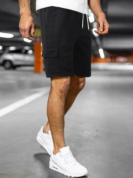 men flap detail drawstring shorts 88ia#, Black 
men flap detail drawstring shorts 88ia#, Black