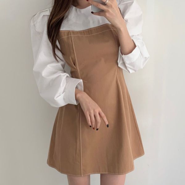 2021 spring new korean net celebrity fashion design sense open line contrast color fight receiving waist dress women, Black;gray
2021 spring new korean net celebrity fashion design sense open line contrast color fight receiving waist dress women, Black;gray