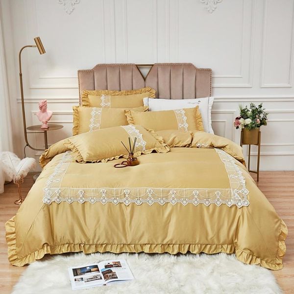 luxury yellow pink blue soft imitation tencel silk princess bedding set lace ruffle duvet cover flat/fitted sheet pillowcases
luxury yellow pink blue soft imitation tencel silk princess bedding set lace ruffle duvet cover flat/fitted sheet pillowcases