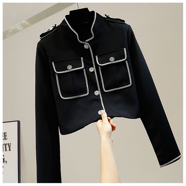 retro lady chic coat strass single-breasted chain-breasted woman's elegant turtleneck short white fine black jacket zc1w, Black;brown
retro lady chic coat strass single-breasted chain-breasted woman's elegant turtleneck short white fine black jacket zc1w, Black;brown