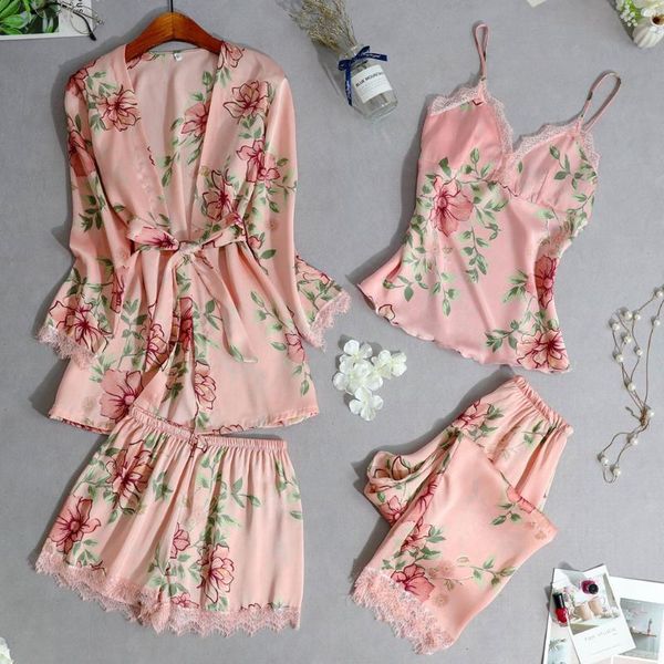 women's sleepwear 4 -pieces floral robe pajama set women silk lace trim cardigan nightdress bathrobe bath comfort underwear wireless, Black;red
women's sleepwear 4 -pieces floral robe pajama set women silk lace trim cardigan nightdress bathrobe bath comfort underwear wireless, Black;red