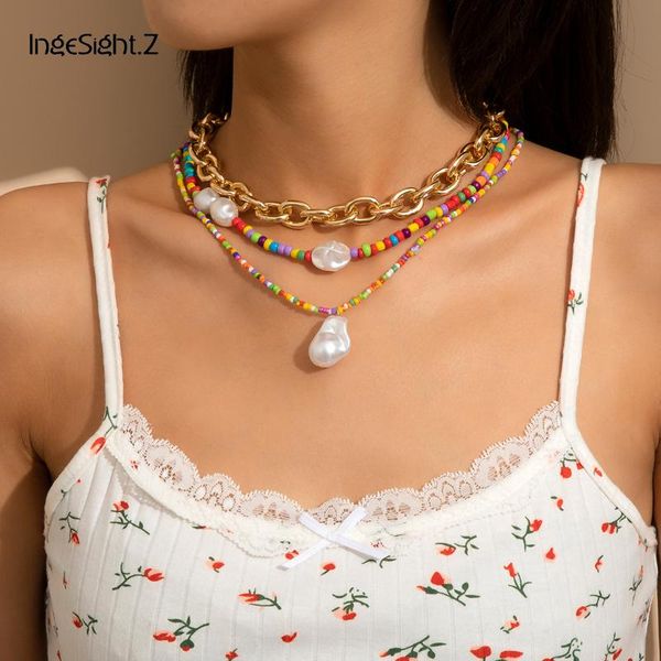 chains ingesight.z 3pcs/set rainbow seed beaded baroque pendant necklace multi layered chunky thick link chain choker necklaces jewelry, Silver
chains ingesight.z 3pcs/set rainbow seed beaded baroque pendant necklace multi layered chunky thick link chain choker necklaces jewelry, Silver