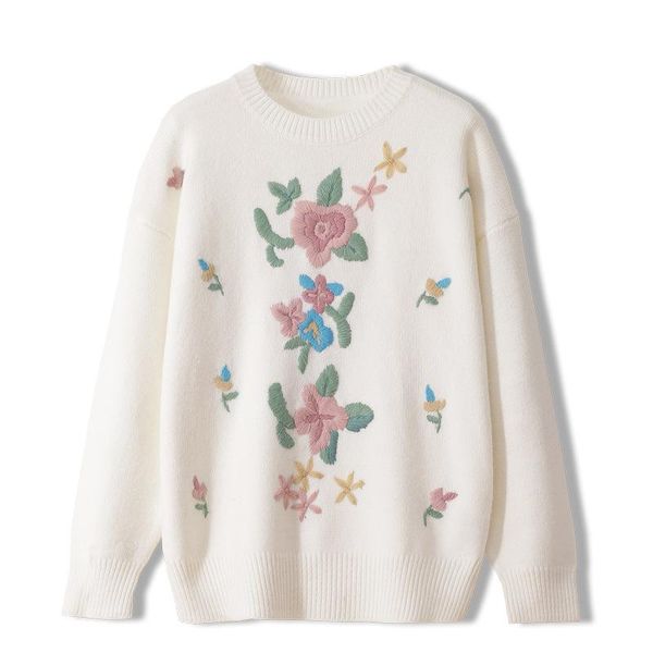women's sweaters 2021 luxury vintage elegant women christmas sweater white pullover long sleeve flower embroidery o-neck loose knit clo, White;black
women's sweaters 2021 luxury vintage elegant women christmas sweater white pullover long sleeve flower embroidery o-neck loose knit clo, White;black