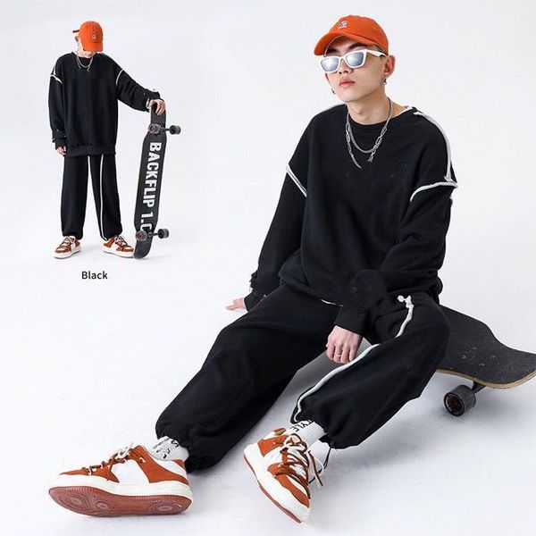 men's sweater round neck hoodless pullover casual fashion loose european style with hip hop pants, Black
men's sweater round neck hoodless pullover casual fashion loose european style with hip hop pants, Black