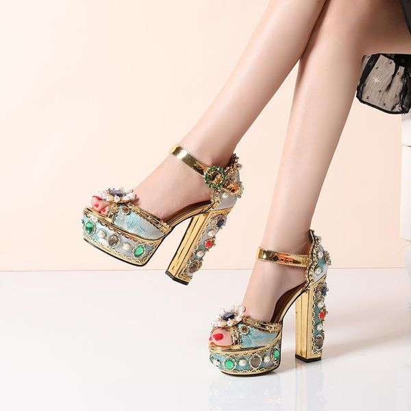 large size women's shoes with diamond-tipped fish toe heels, platform chunky heels, club high-heeled sandals, Black
large size women's shoes with diamond-tipped fish toe heels, platform chunky heels, club high-heeled sandals, Black