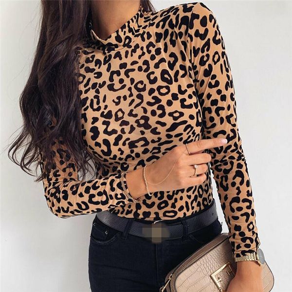 women blouses fashion leopard print turtle neck blouse autumn long sleeve shirts party ladies clothes womens blouses and, White