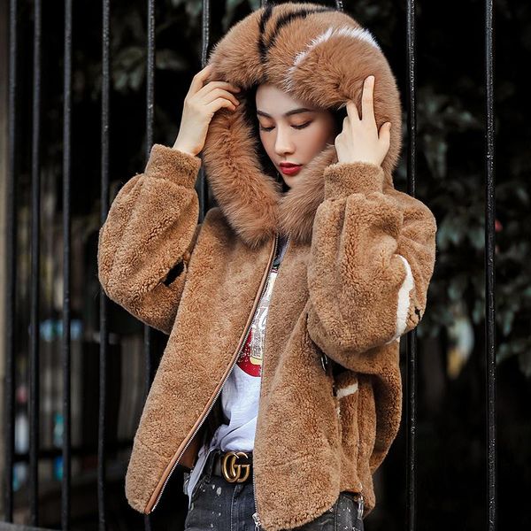 women's fur & faux coat real women winter jacket hooded collar korean sheep shearing wool coats and jackets qbl-1888 kj3468, Black
women's fur & faux coat real women winter jacket hooded collar korean sheep shearing wool coats and jackets qbl-1888 kj3468, Black