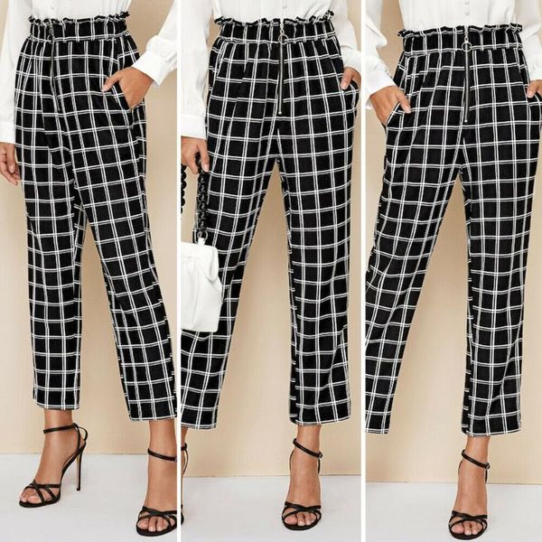 women's pants & capris high waist plaid check casual ladies loose wide leg long, Black;white
women's pants & capris high waist plaid check casual ladies loose wide leg long, Black;white