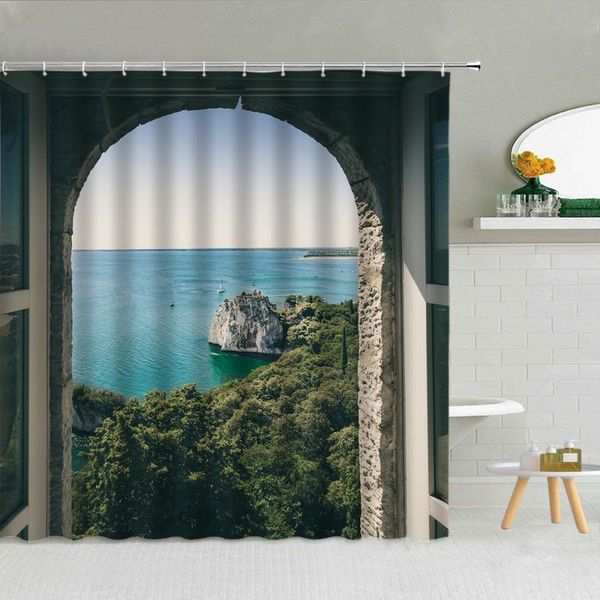 shower curtains old rock wall blue sea scenery outside window curtain forest sailboat wood bridge seaside view bathroom decor 
shower curtains old rock wall blue sea scenery outside window curtain forest sailboat wood bridge seaside view bathroom decor