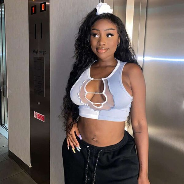 2020ins autumn and winter women's new perspective mesh splicing hollow slim vest, White
2020ins autumn and winter women's new perspective mesh splicing hollow slim vest, White