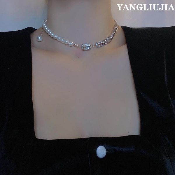crystal pearl stitching drops necklace retro fashion simple personality zircon clavicle chain women wedding jewelry accessories, Silver
crystal pearl stitching drops necklace retro fashion simple personality zircon clavicle chain women wedding jewelry accessories, Silver