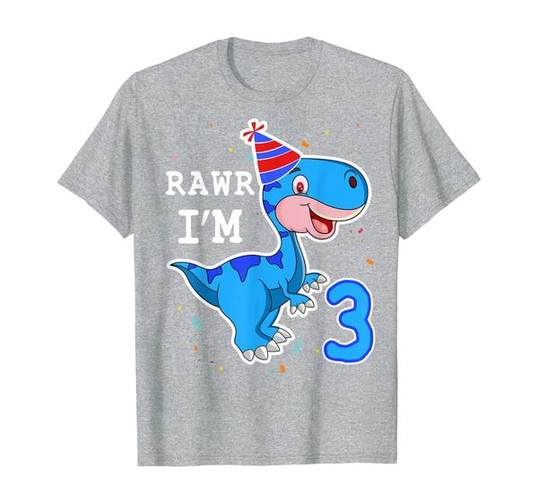 kids dinosaur rawr i'm 3 year 3rd birthday t rex boys gift t-shirt, White;black 
kids dinosaur rawr i'm 3 year 3rd birthday t rex boys gift t-shirt, White;black