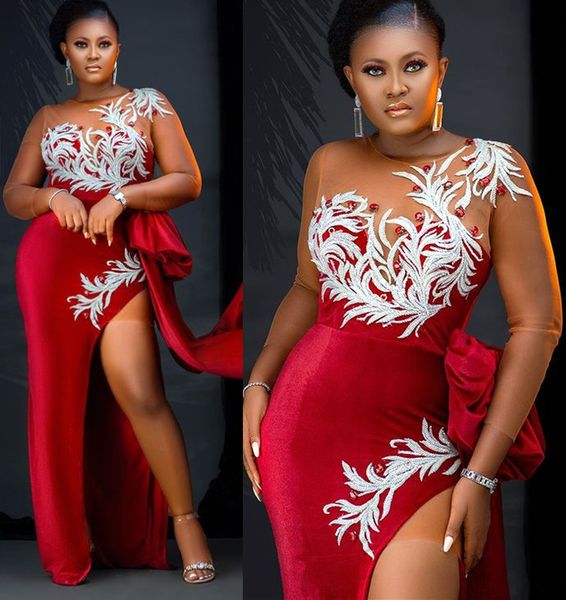 2021 plus size arabic aso ebi red lace crystals prom dresses sheer neck high split velvet evening formal party second reception bridesmaid g, Black
2021 plus size arabic aso ebi red lace crystals prom dresses sheer neck high split velvet evening formal party second reception bridesmaid g, Black