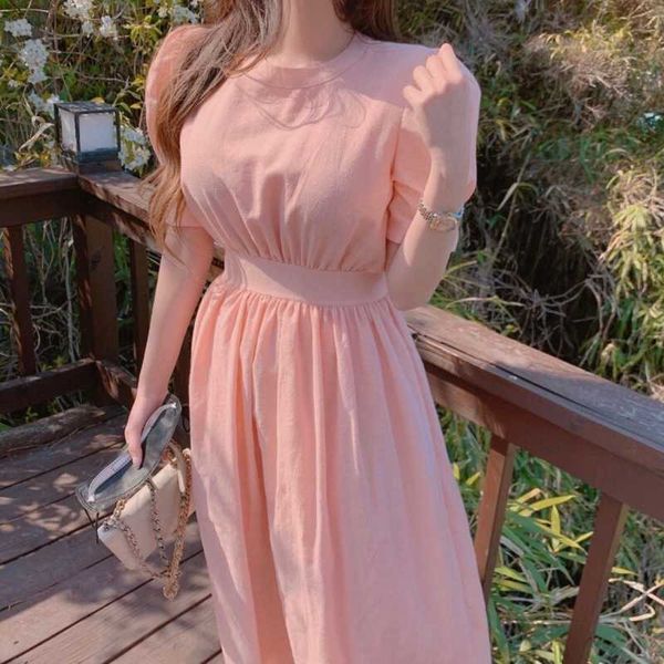 light mature puff sleeve back hollow out lace up pink dress women summer gentle wind slim waist temperament fairy vestido 210610, Black;gray
light mature puff sleeve back hollow out lace up pink dress women summer gentle wind slim waist temperament fairy vestido 210610, Black;gray