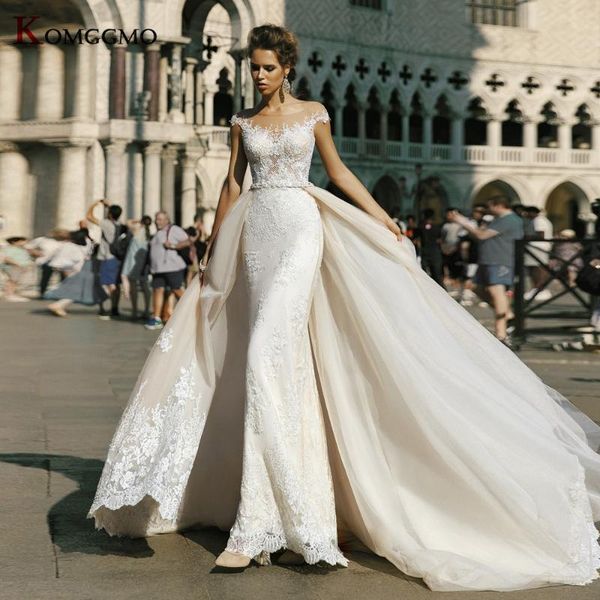 other wedding dresses vestidos de novia 2021 arrival lace appliques tulle mermaid dress elegant illuison o-neck detacheable train formal, White
other wedding dresses vestidos de novia 2021 arrival lace appliques tulle mermaid dress elegant illuison o-neck detacheable train formal, White