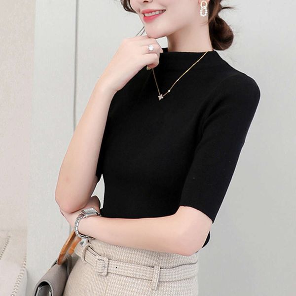 spring and autumn high collar medium sleeve sweater black point slim fit style bottomed shirt, White;black
spring and autumn high collar medium sleeve sweater black point slim fit style bottomed shirt, White;black