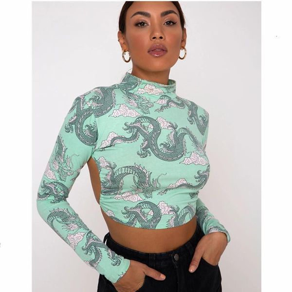 high street dragon printed women t-shirts backless crop long sleeve bandage high neck lace up t-shirt graphic tees, White
high street dragon printed women t-shirts backless crop long sleeve bandage high neck lace up t-shirt graphic tees, White