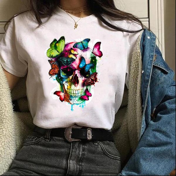 women clothing clothes graphic skull flower floral watercolor 90s print halloween lady tees female t shirt womens t shirt, White
women clothing clothes graphic skull flower floral watercolor 90s print halloween lady tees female t shirt womens t shirt, White