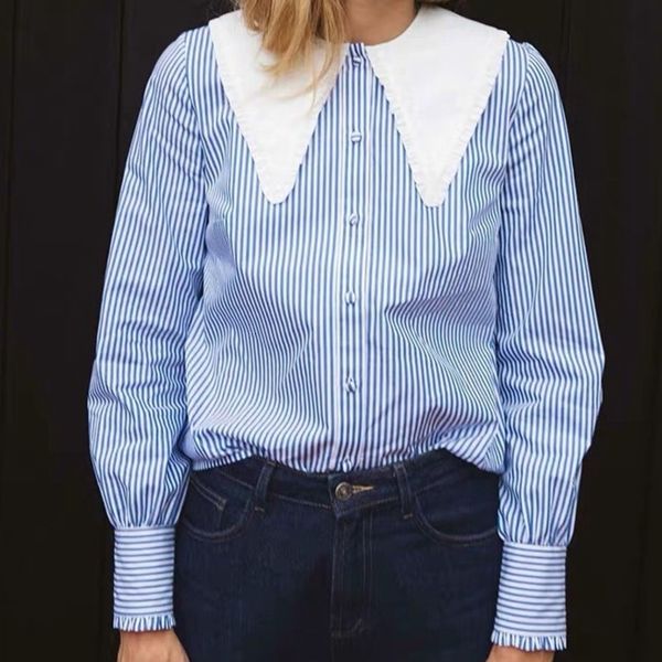 2021 spring and autumn new leisure all-match long-sleeved single-breasted big doll collar striped shirt women rhbh, White
2021 spring and autumn new leisure all-match long-sleeved single-breasted big doll collar striped shirt women rhbh, White