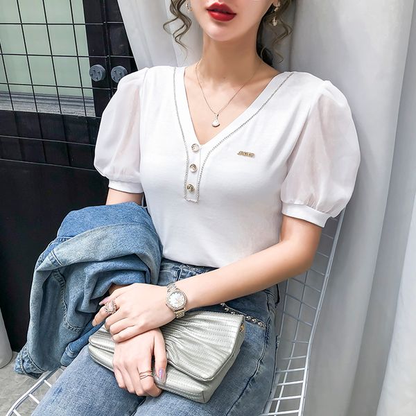 2021 new summer european clothes t-shirt fashion v-neck button diamonds women ropa mujer sleeve shirt cotton tees t06420 414n, White
2021 new summer european clothes t-shirt fashion v-neck button diamonds women ropa mujer sleeve shirt cotton tees t06420 414n, White