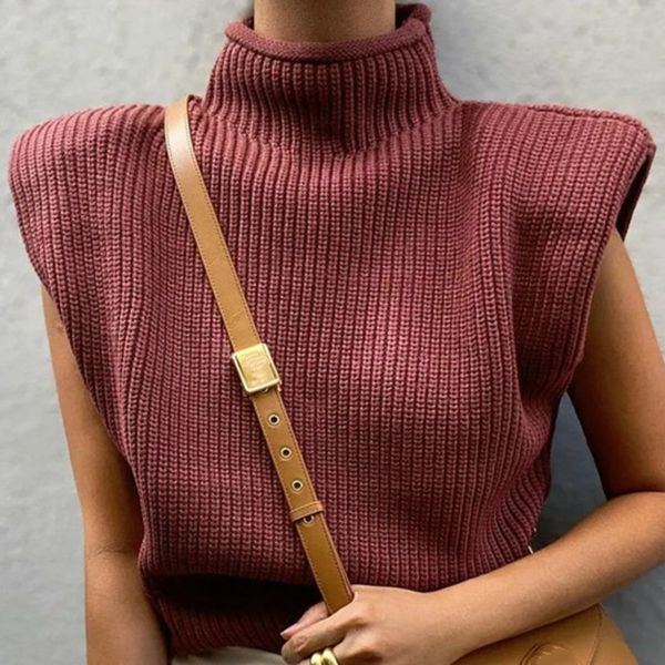 2021 autumn new female fashion shoulder pillow high waist red brick sleeveless casual sweater e634, White;black
2021 autumn new female fashion shoulder pillow high waist red brick sleeveless casual sweater e634, White;black