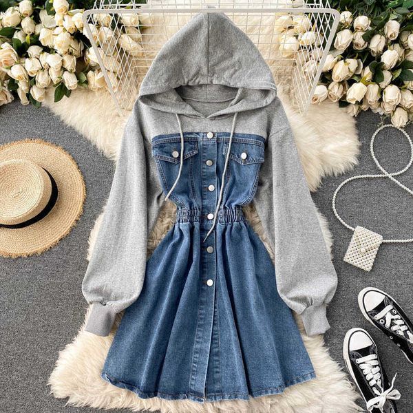 casual dresses korean style wear design sense hooded sweater long sleeve contrast stitching retro denim dress female trend hn1t, Black;gray
casual dresses korean style wear design sense hooded sweater long sleeve contrast stitching retro denim dress female trend hn1t, Black;gray