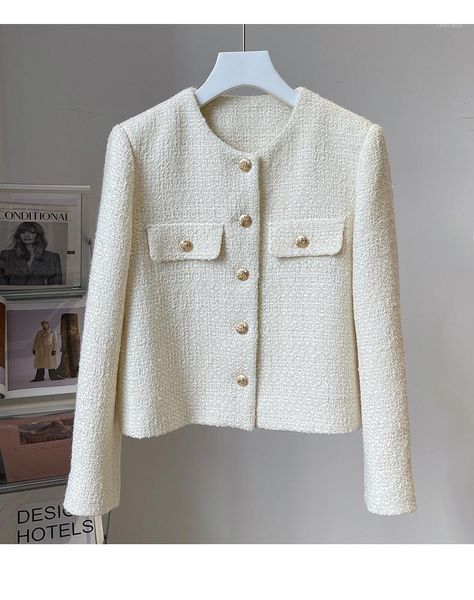 women's wool & blends designer white vintage tweed coat autumn o-neck jackets b521, Black
women's wool & blends designer white vintage tweed coat autumn o-neck jackets b521, Black