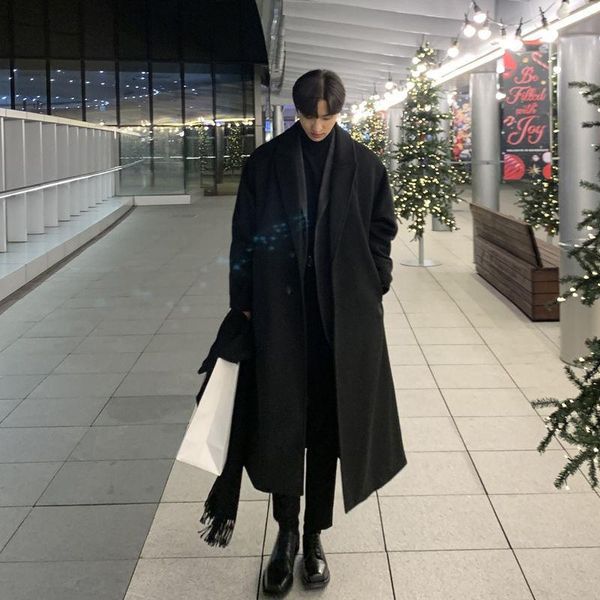 men's wool & blends 2022 autumn winter woolen coat long fashion mens casual loose single breasted clothes warm outwear l08, Black
men's wool & blends 2022 autumn winter woolen coat long fashion mens casual loose single breasted clothes warm outwear l08, Black