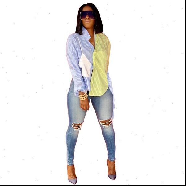color patchwork blouse shirts women 2021 turn down collar long sleeve elegant stripe shirt korean fashion casual blue shirt, White
color patchwork blouse shirts women 2021 turn down collar long sleeve elegant stripe shirt korean fashion casual blue shirt, White