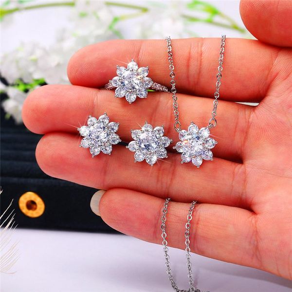 earrings & necklace luxury elegant crystal flower bridal jewelry sets silver color alloy zircon stud earring open ring for women
earrings & necklace luxury elegant crystal flower bridal jewelry sets silver color alloy zircon stud earring open ring for women