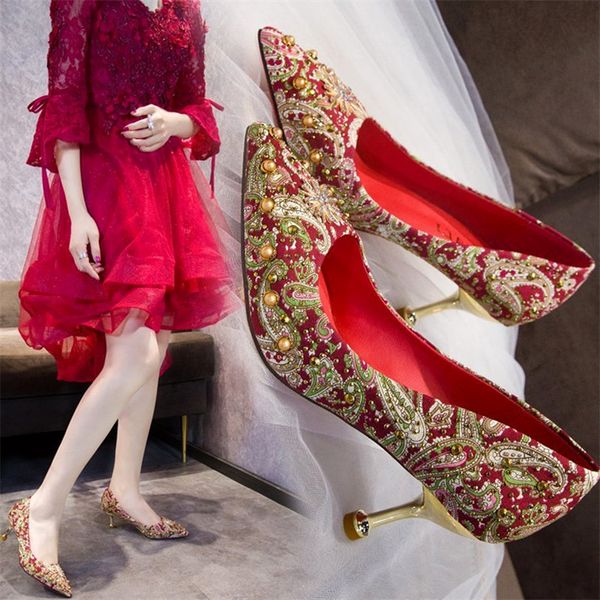 luxury dress shoes red women's 2021 spring and autumn korean single with high heels chine wedding bride sho, Black 
luxury dress shoes red women's 2021 spring and autumn korean single with high heels chine wedding bride sho, Black