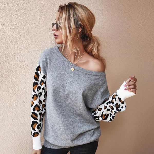 women's sweaters autumn and winter round neck hit color long-sleeved leopard stitching fashion sweater, White;black
women's sweaters autumn and winter round neck hit color long-sleeved leopard stitching fashion sweater, White;black