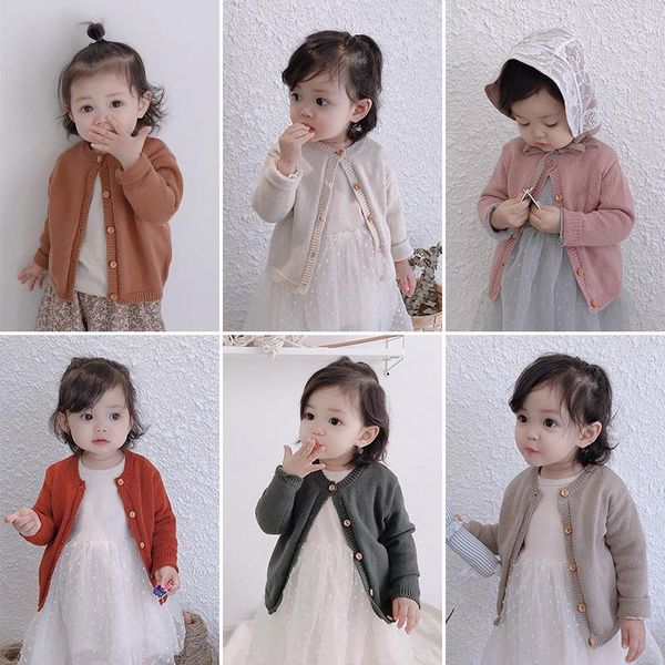 cardigan girls spring and autumn knitted solid color sweater, Blue 
cardigan girls spring and autumn knitted solid color sweater, Blue