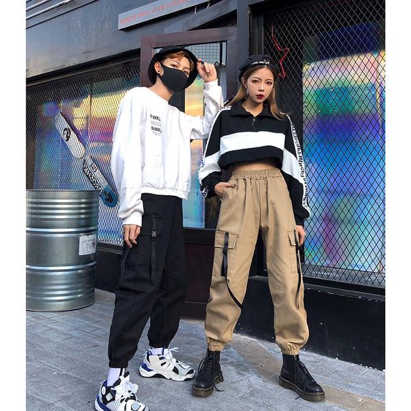 women's pants & capris women cargo streetwear casual solid high waist autumn winter bf big pocket elastic loose long trousers hip hop, Black;white
women's pants & capris women cargo streetwear casual solid high waist autumn winter bf big pocket elastic loose long trousers hip hop, Black;white