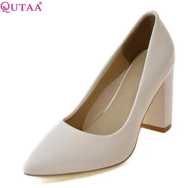 qutaa women pumps spring ladies shoes square high heel pu patent leather pointed toe woman wedding shoes size 34-43, Black
qutaa women pumps spring ladies shoes square high heel pu patent leather pointed toe woman wedding shoes size 34-43, Black