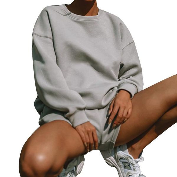 women's tracksuits autumn suit two-piece clothes casual set solid color round collar long sleeve sweatshirts and elastic waist shorts, Gray
women's tracksuits autumn suit two-piece clothes casual set solid color round collar long sleeve sweatshirts and elastic waist shorts, Gray