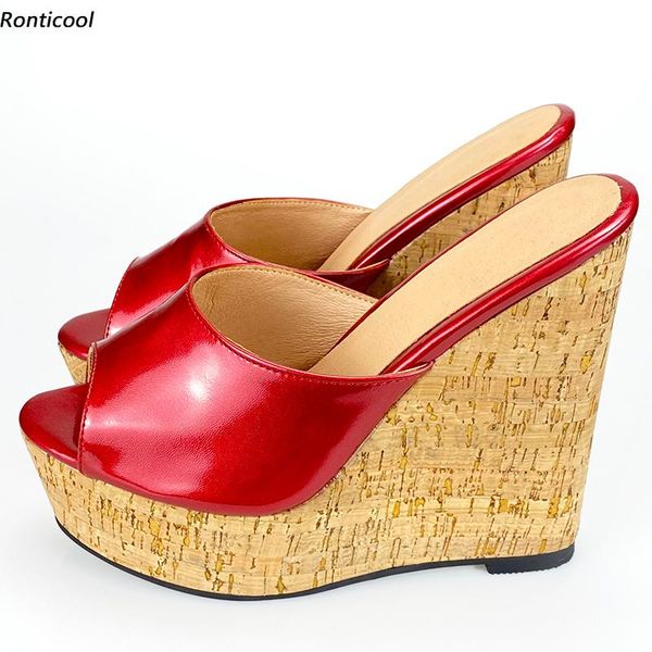 sandals ronticool handmade women glossy mules cork wedges heel open toe gorgeous red party shoes plus size 35-52, Black
sandals ronticool handmade women glossy mules cork wedges heel open toe gorgeous red party shoes plus size 35-52, Black