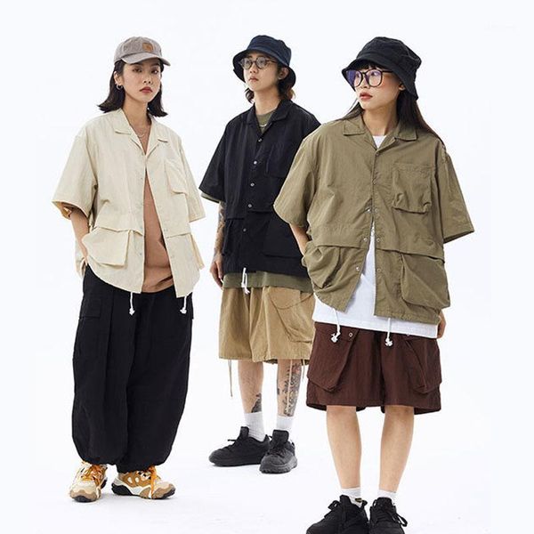 men japan korea style loose casual short sleeve multi-pocket shirt male streetwear hip hop couple cargo shirts men's, White;black
men japan korea style loose casual short sleeve multi-pocket shirt male streetwear hip hop couple cargo shirts men's, White;black