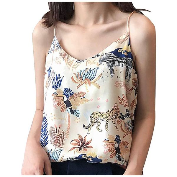 women's blouses & shirts blouse spaghetti straps casual v-neck sling plant animal printed sleeveless loose vest summer shirt, White
women's blouses & shirts blouse spaghetti straps casual v-neck sling plant animal printed sleeveless loose vest summer shirt, White