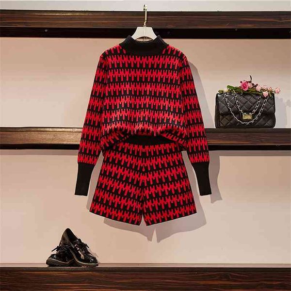 red striped pattern jacquard knitting shorts sweatersuits fall winter half turtleneck pullover sweater 2 piece sets 210525, White
red striped pattern jacquard knitting shorts sweatersuits fall winter half turtleneck pullover sweater 2 piece sets 210525, White