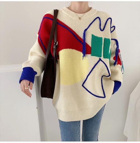 women's sweaters personality contrast geometric knitted sweater pullover warm loose student cute harajuku leisure fall/winter fashion, White;black
women's sweaters personality contrast geometric knitted sweater pullover warm loose student cute harajuku leisure fall/winter fashion, White;black