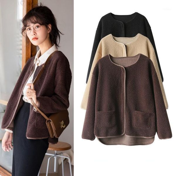 women's wool & blends fall winter clothes for women korean style plus size imitation lamb warm casual jacket round neck elegant coats, Black
women's wool & blends fall winter clothes for women korean style plus size imitation lamb warm casual jacket round neck elegant coats, Black