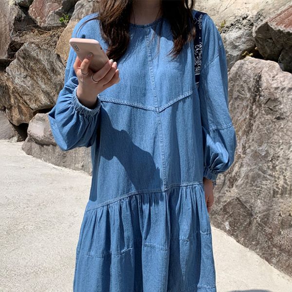 new 2021 spring retro o neck loose washed blue casual pleated plus size big swing sleeve denim es for women 4kd4, Black;gray
new 2021 spring retro o neck loose washed blue casual pleated plus size big swing sleeve denim es for women 4kd4, Black;gray